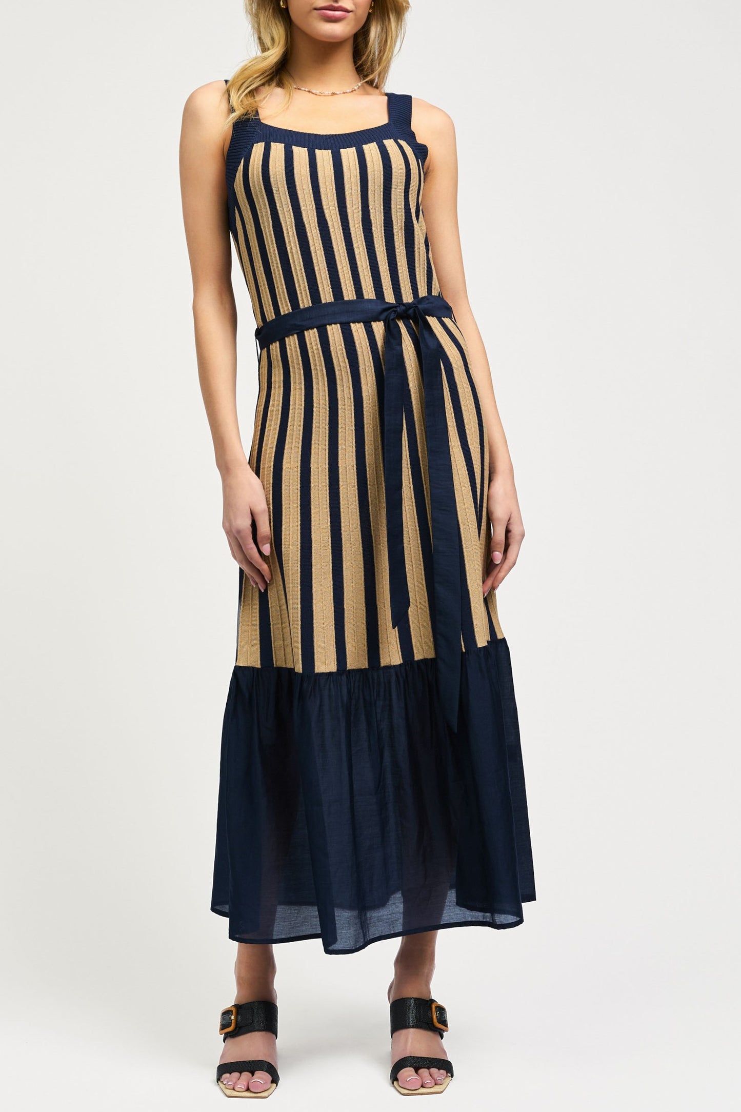 Vestido Khaki + Navy Stripes