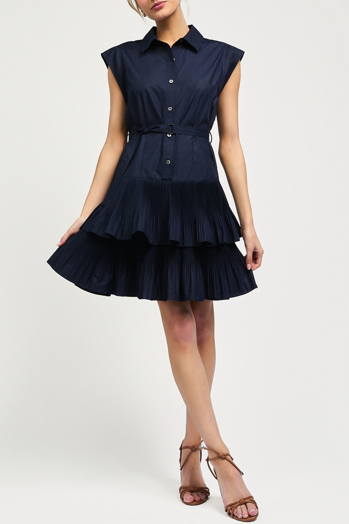 Vestido Navy Pleated