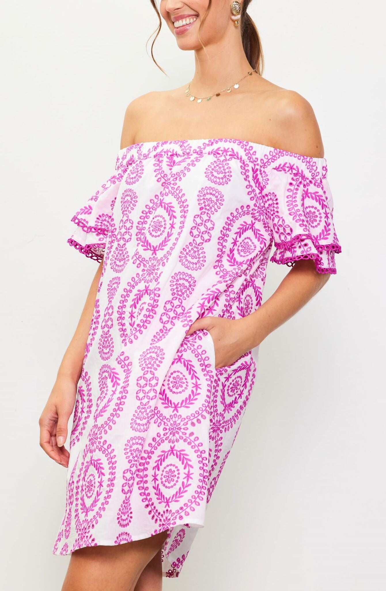 Vestido Off-Shoulders Eyelet