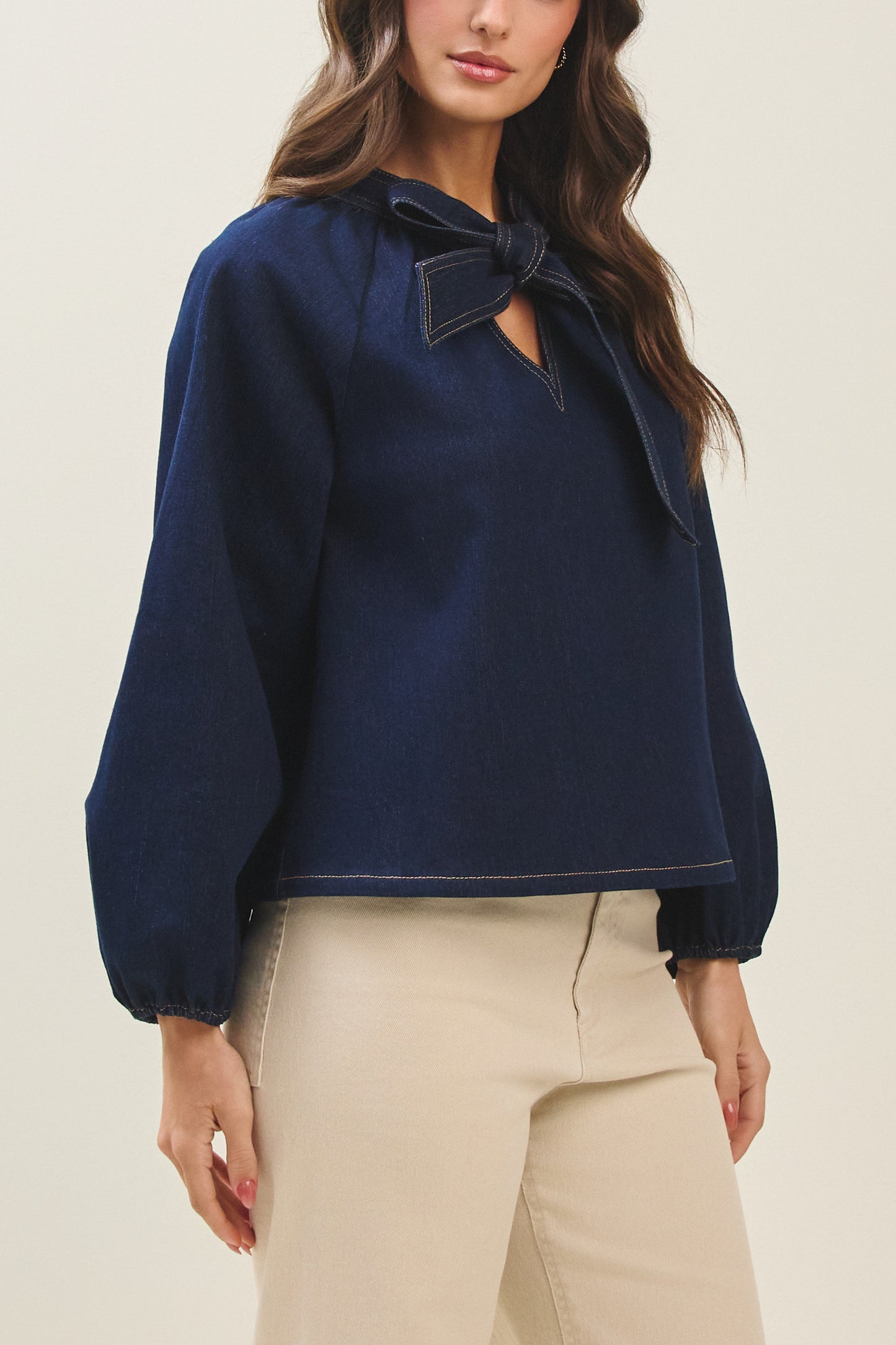 Denim Bow Blouse