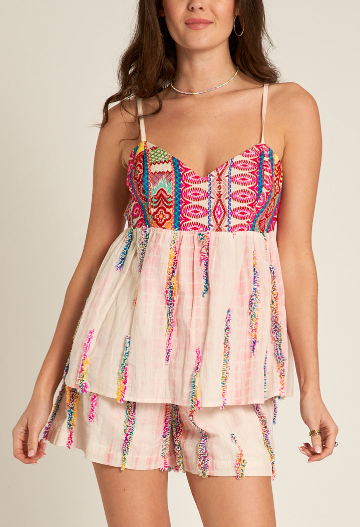 Top & Short Pink Embroidered Set