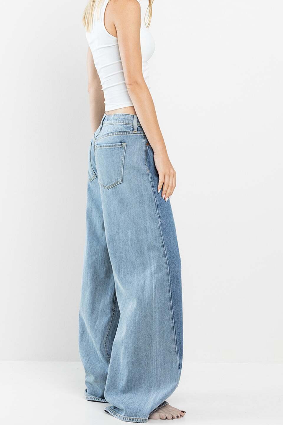 Two Tone Wide Leg Jeans
