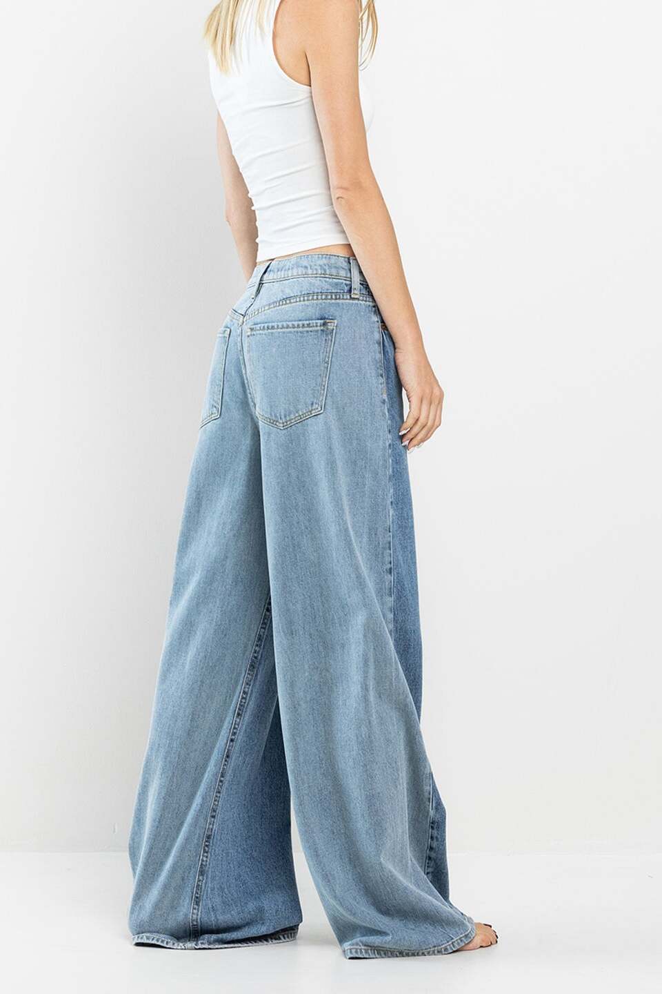 Two Tone Wide Leg Jeans