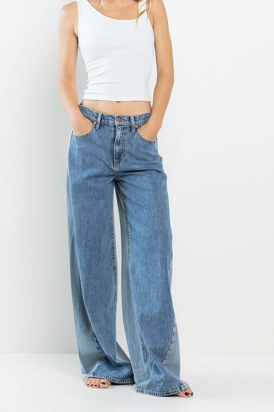 Two Tone Wide Leg Jeans