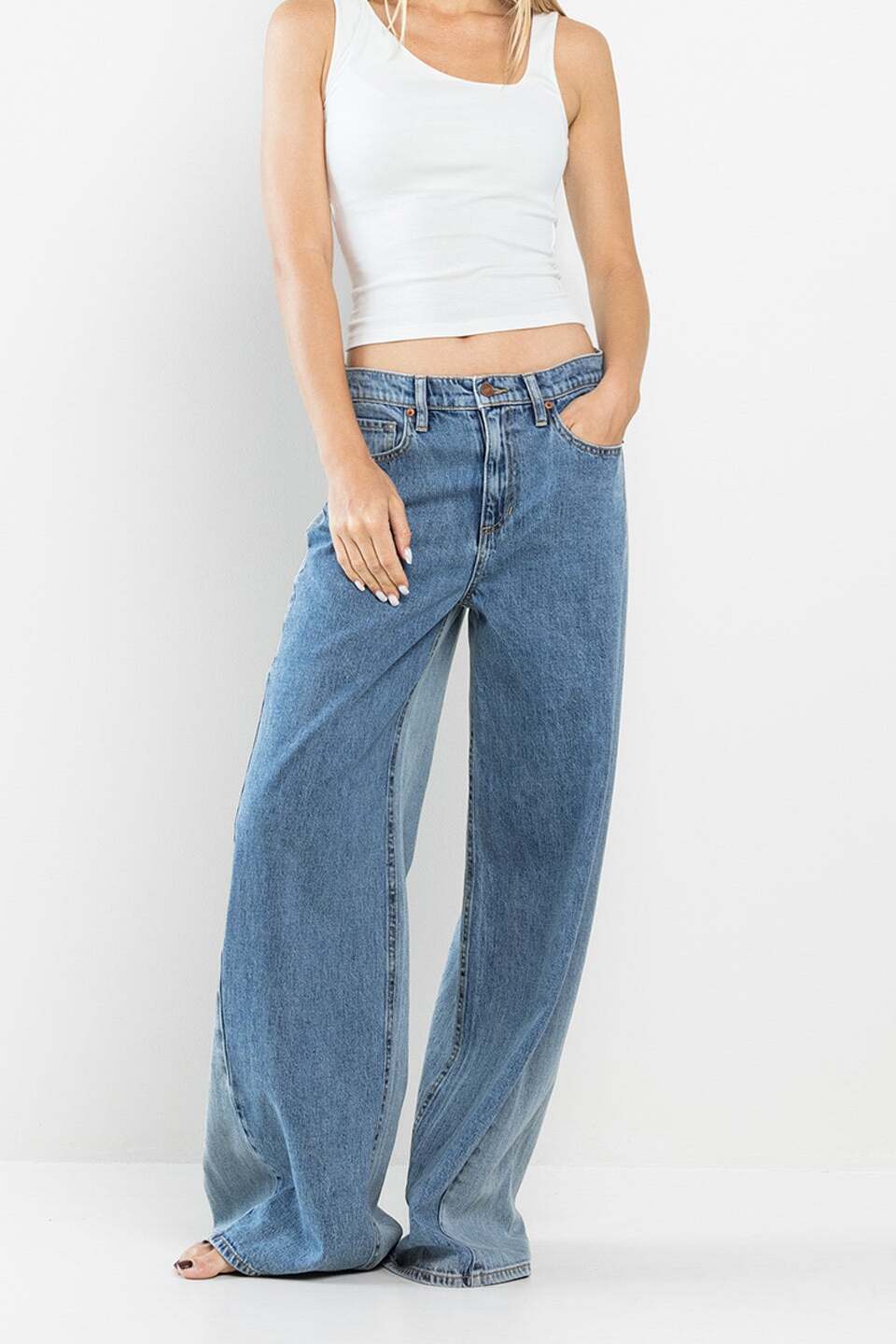 Two Tone Wide Leg Jeans