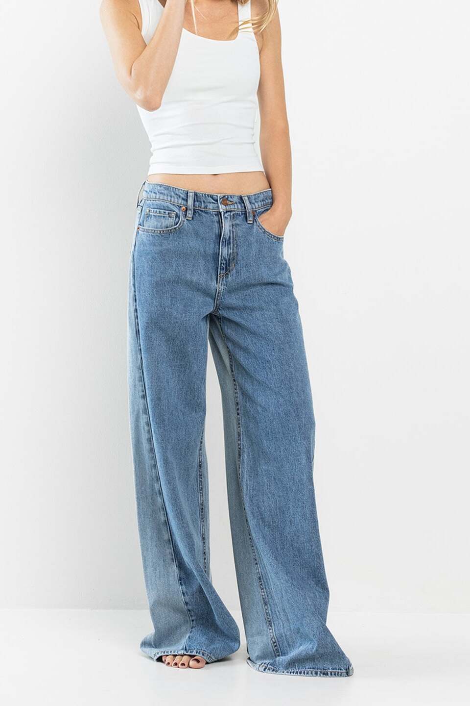 Two Tone Wide Leg Jeans