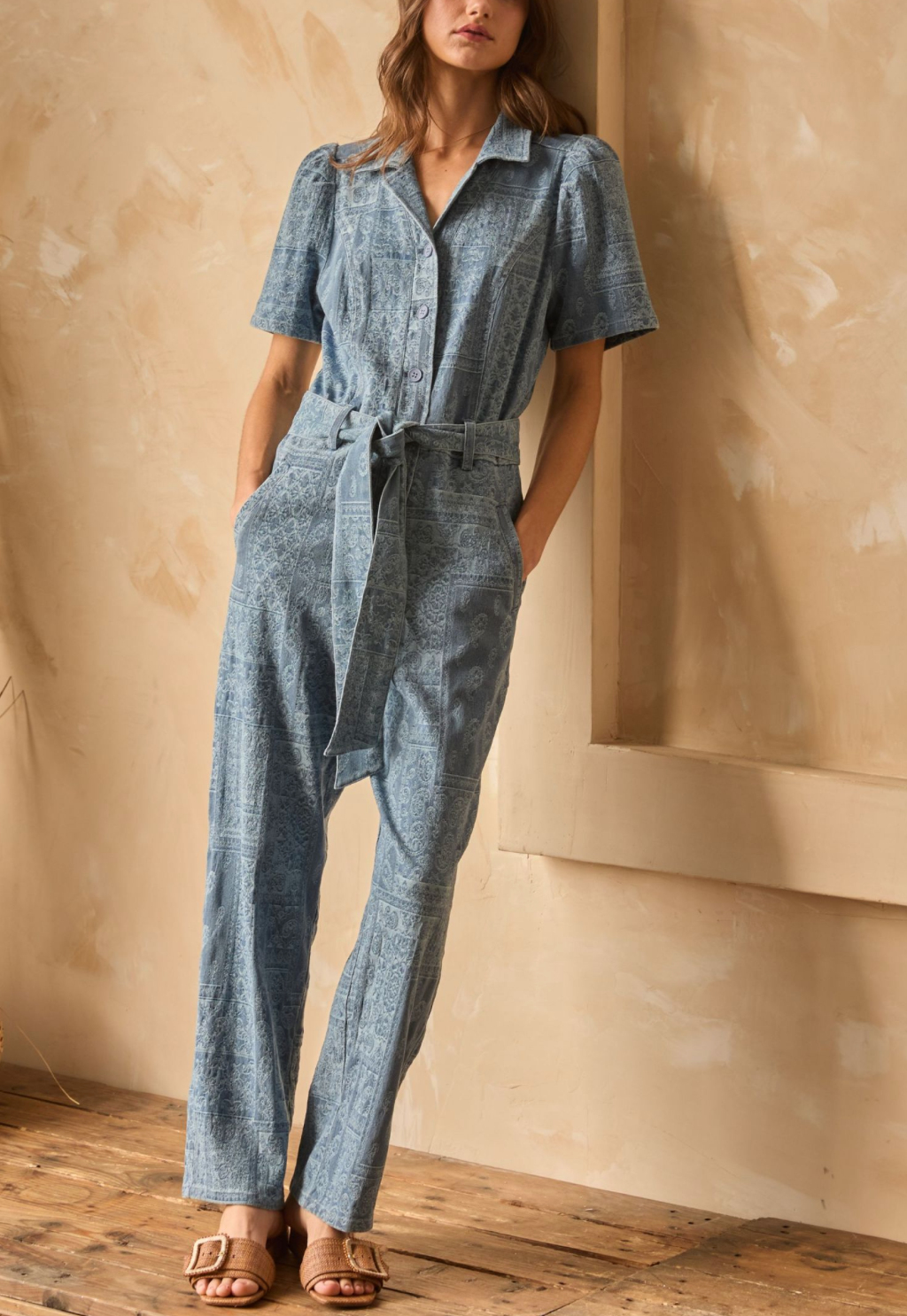 Denim Jacquard Jumpsuit