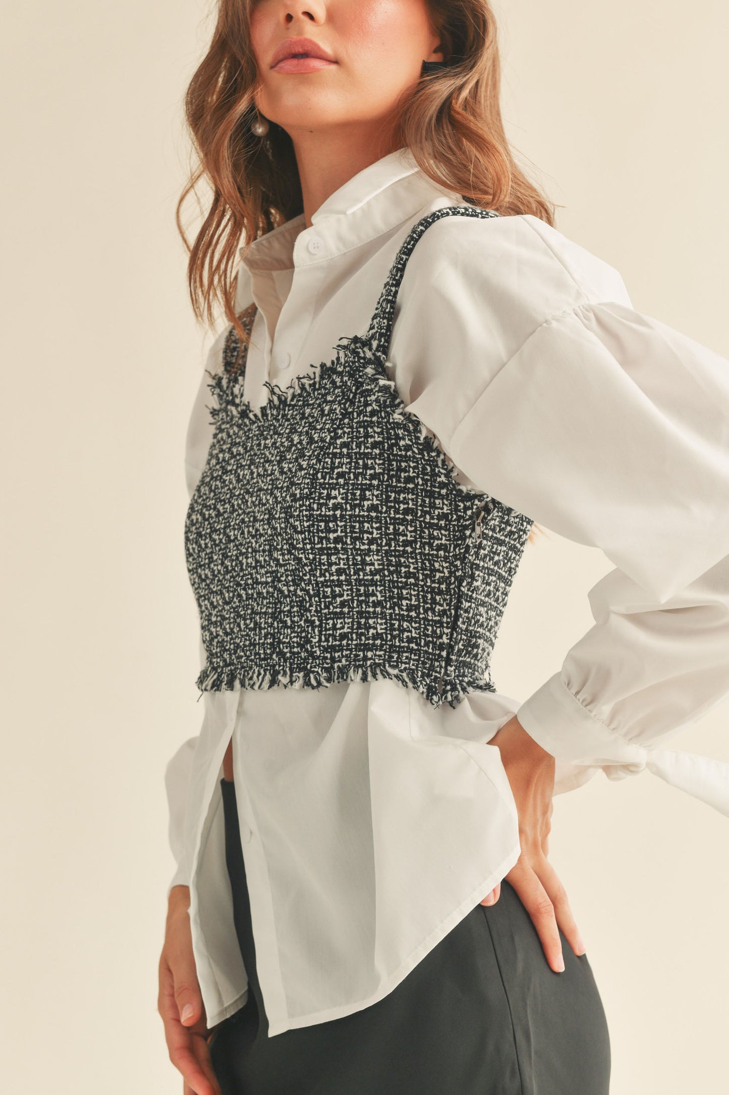 Tweed Crop Top Shirt