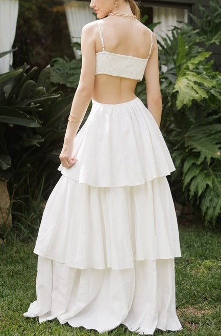 Vestido White Leaves