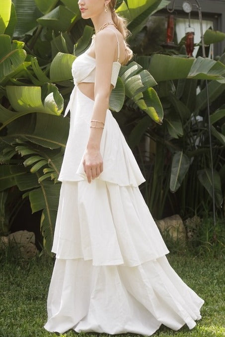 Vestido White Leaves
