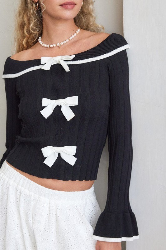 Off Shoulders Bow Sweater