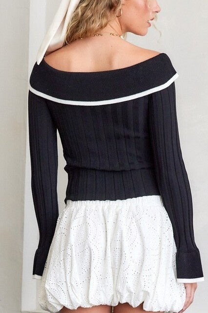 Off Shoulders Bow Sweater