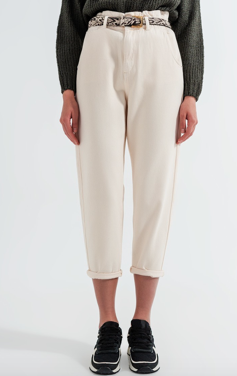 Cream High-Rise Denim