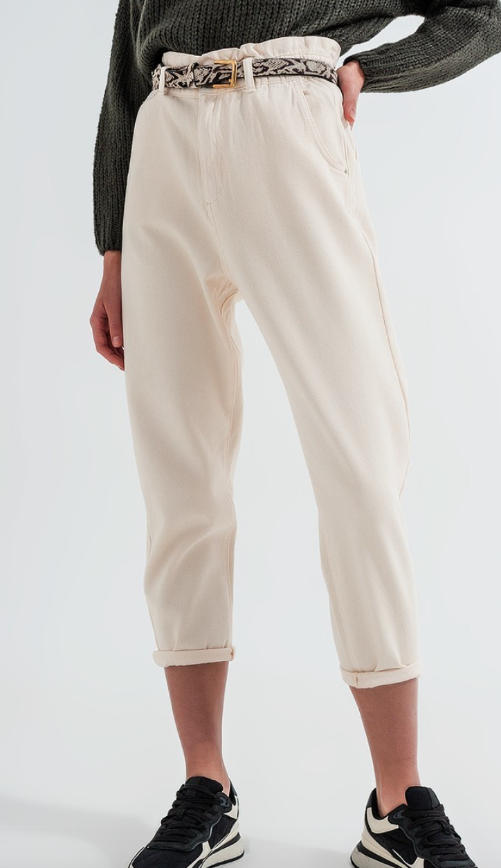 Cream High-Rise Denim