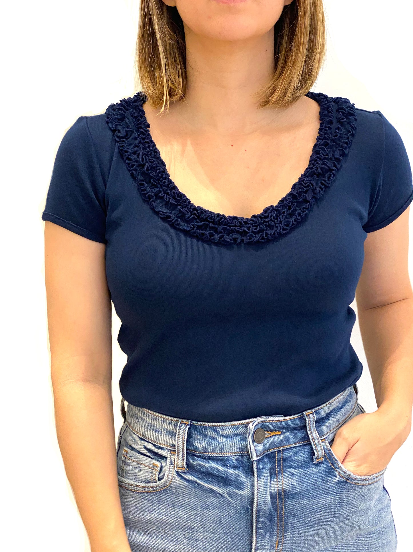 Top Deep Neck Ruffles