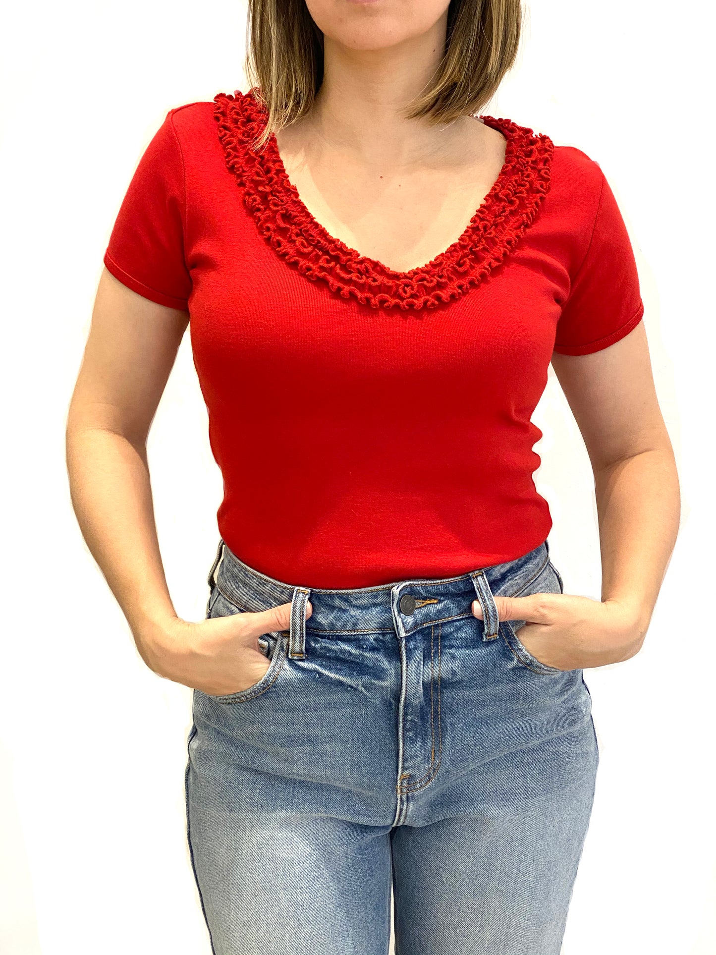 Top Deep Neck Ruffles