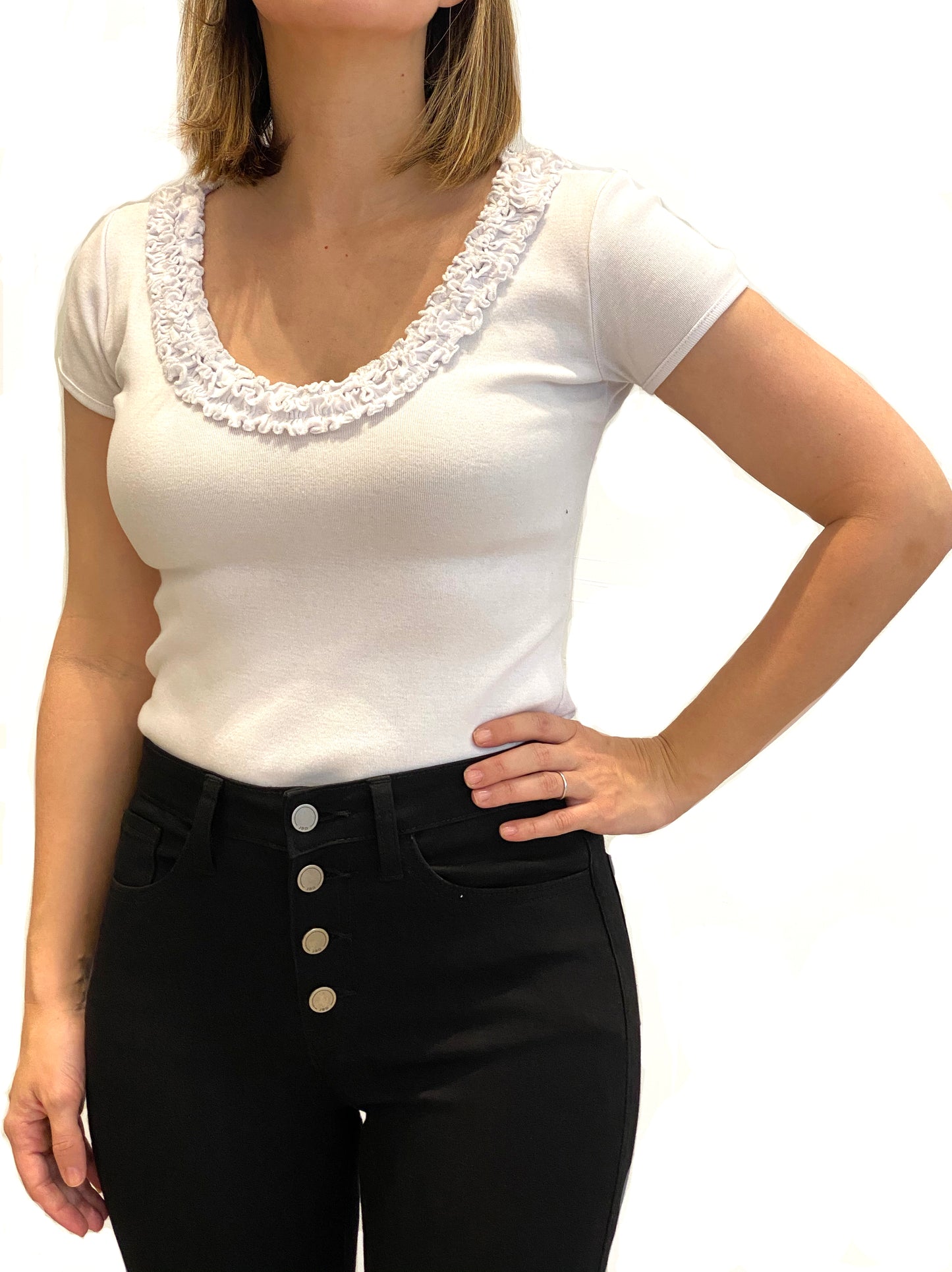 Top Deep Neck Ruffles