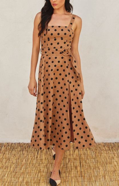 Vestido Taupe Polka Dots