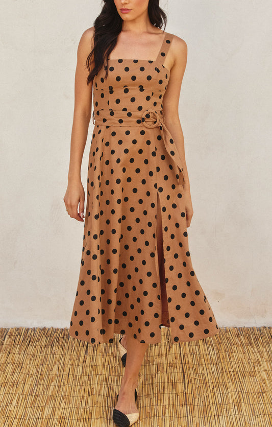 Vestido Taupe Polka Dots