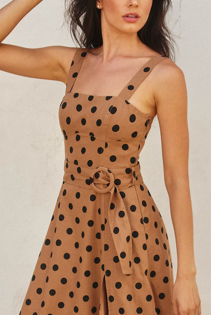 Vestido Taupe Polka Dots