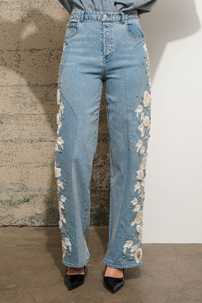 Embroidered Rose Jeans