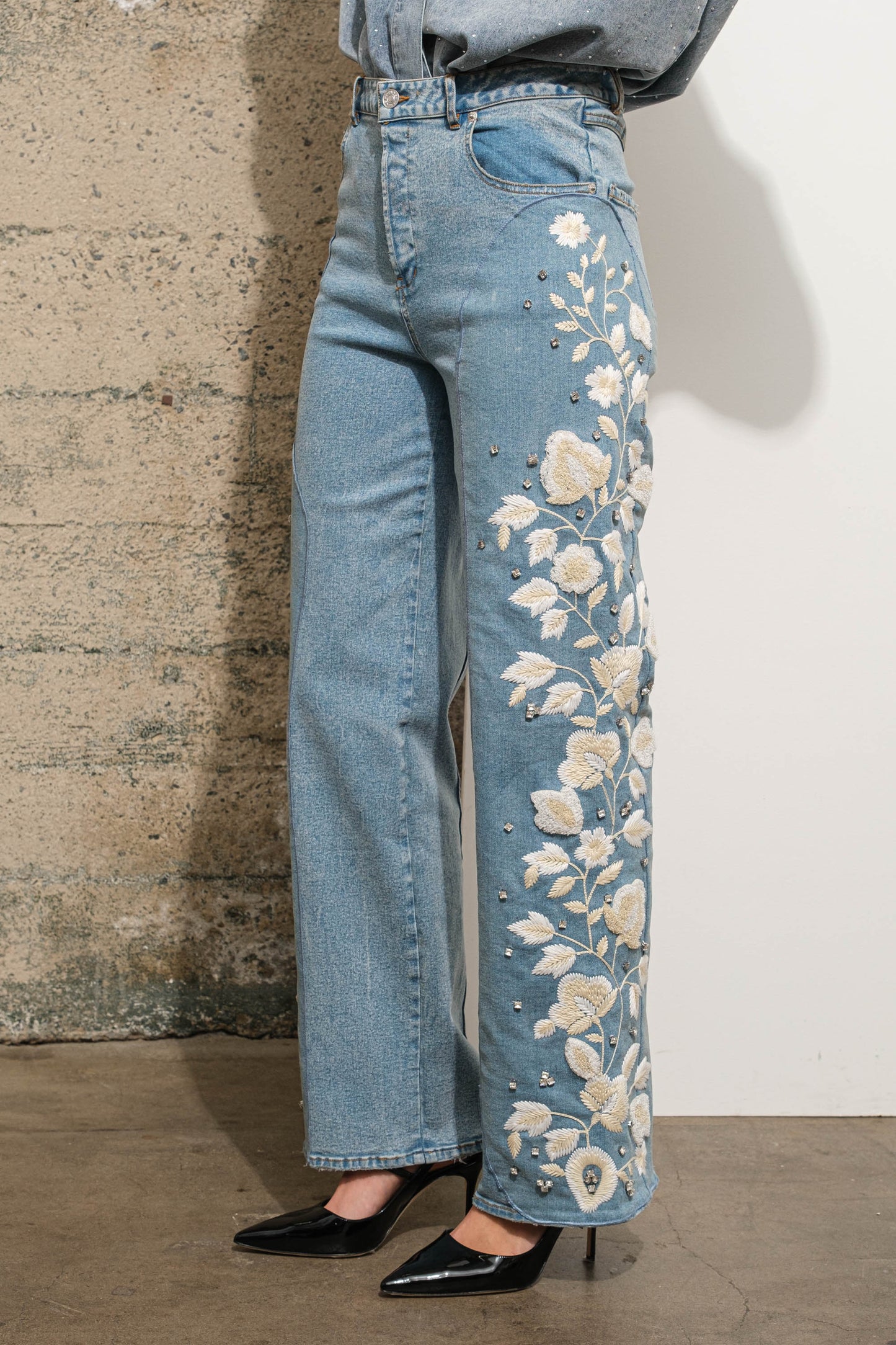 Embroidered Rose Jeans