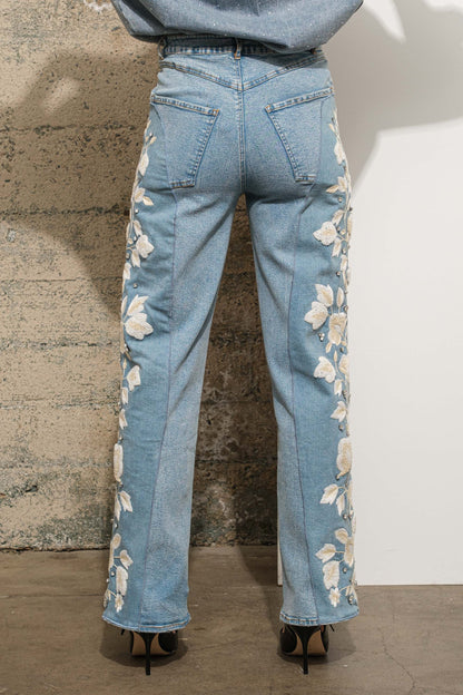 Embroidered Rose Jeans