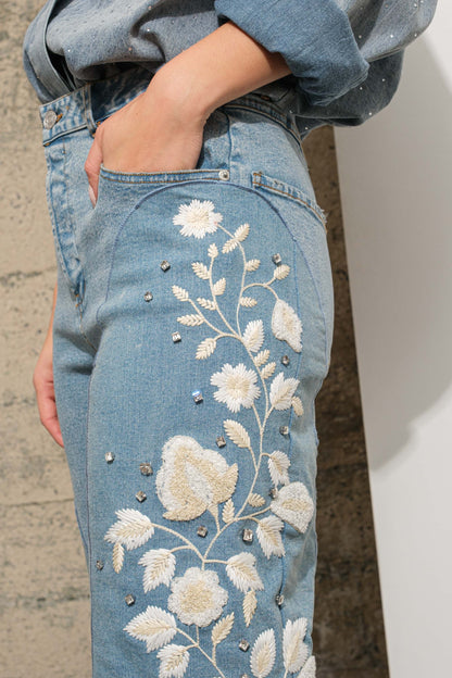 Embroidered Rose Jeans