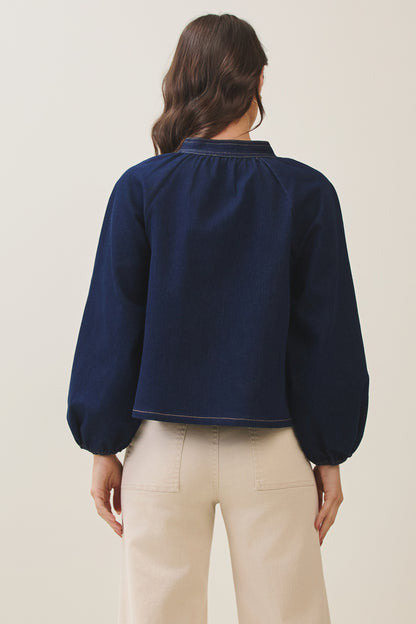 Denim Bow Blouse