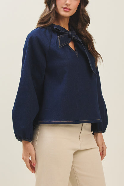 Denim Bow Blouse