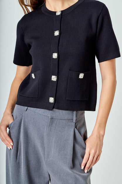 Jewel Button-Up Sweater Top