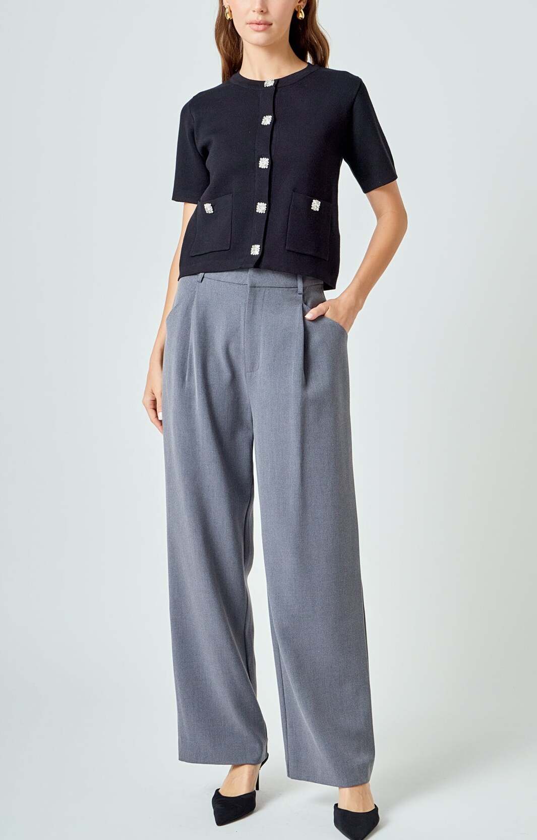 Jewel Button-Up Sweater Top
