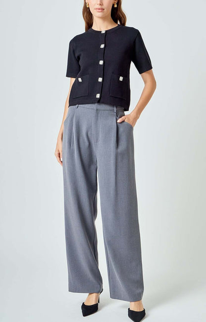 Jewel Button-Up Sweater Top