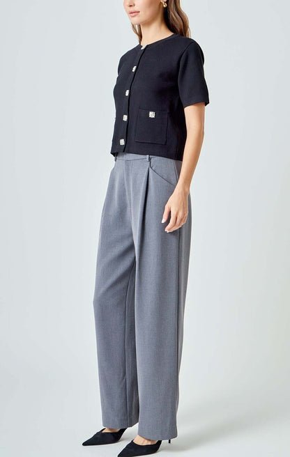 Jewel Button-Up Sweater Top