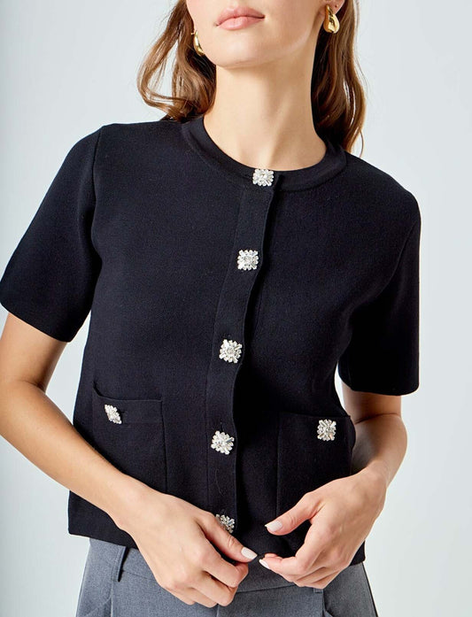 Jewel Button-Up Sweater Top