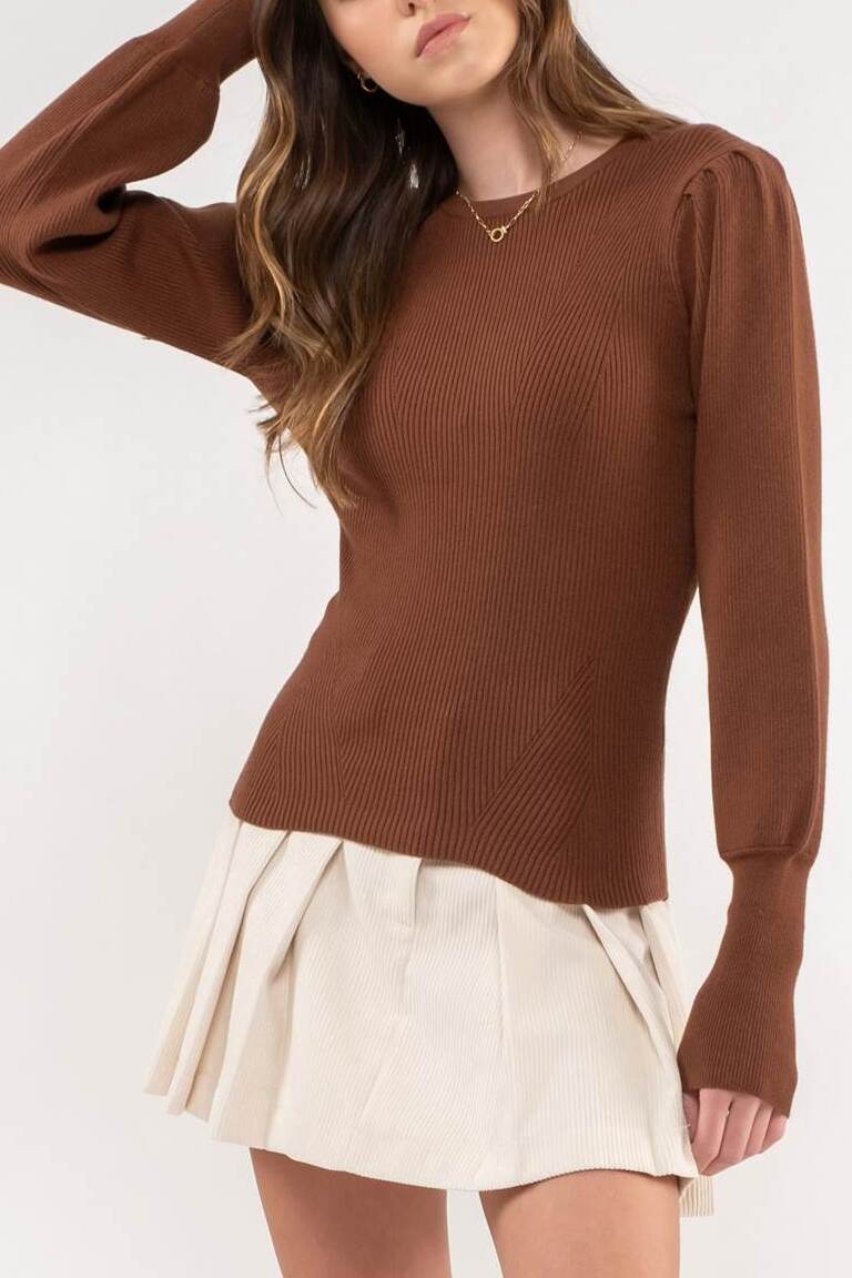 Rib Knit Brown Sweater