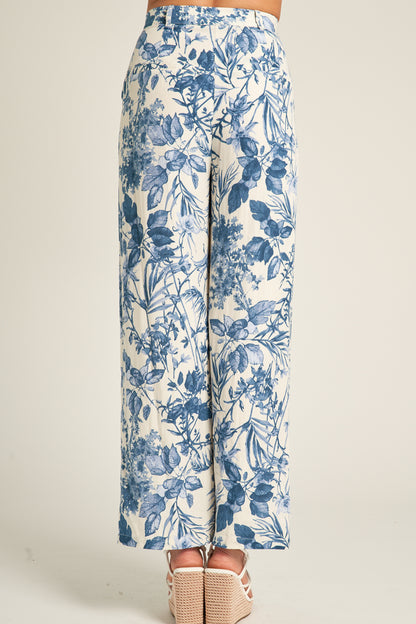 Ivory Blue Floral Pants