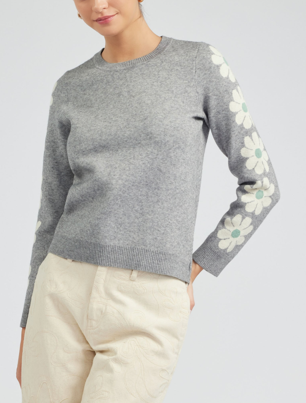 Gray Retro Daisy Sweater