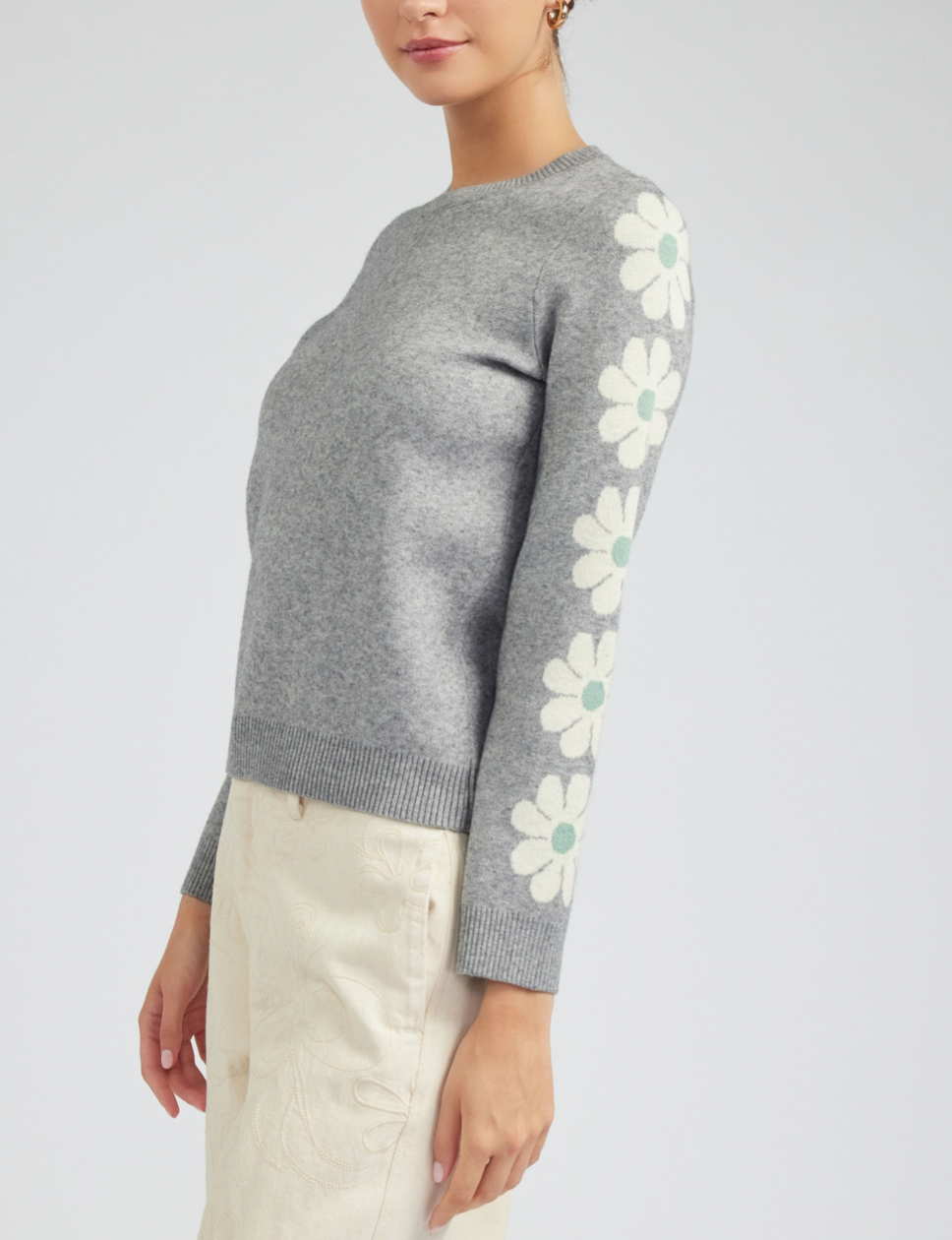 Gray Retro Daisy Sweater