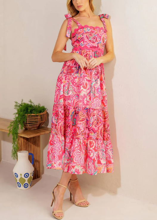 Vestido Midi Fucsia Print