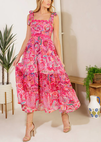 Vestido Midi Fucsia Print
