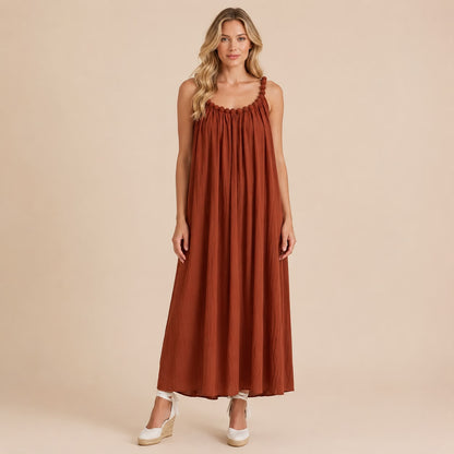 Vestido  Largo Escote Bolas Ancho