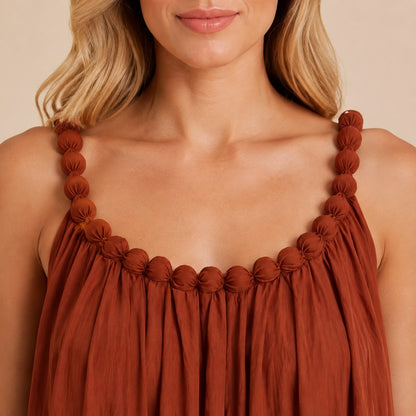 Vestido  Largo Escote Bolas Ancho