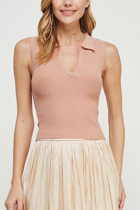 Collared V Neck Top