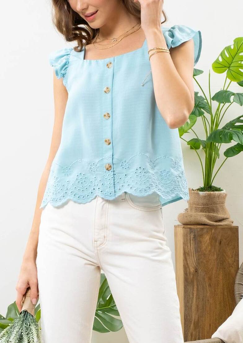 Eyelet Button Up Top