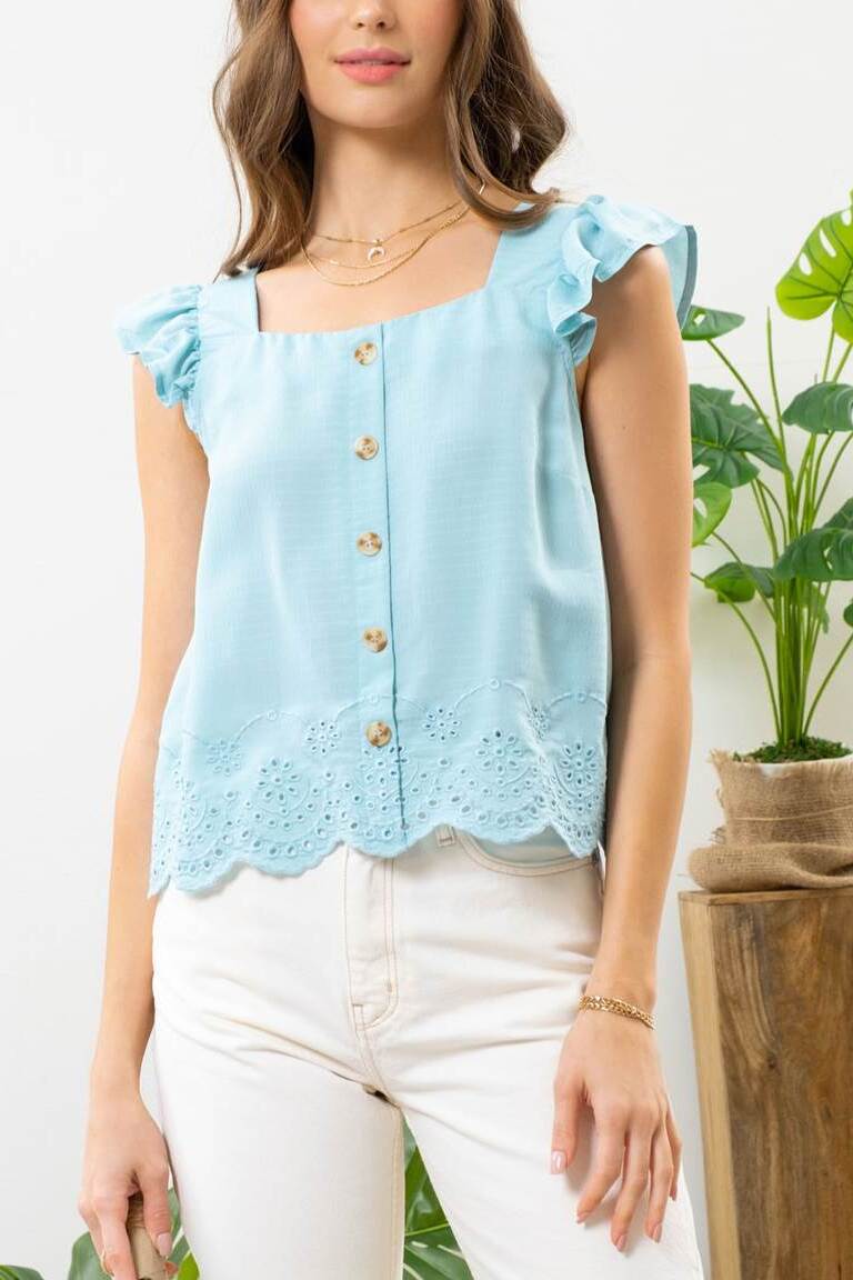 Eyelet Button Up Top